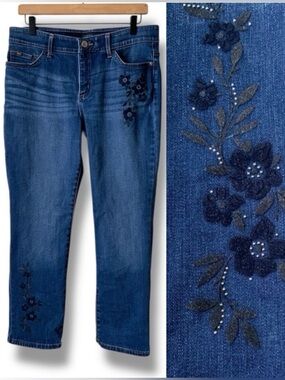 LEE Jeans Regular Straight Mid Rise Flex Motion Embroidered Crop Blue Size 12S